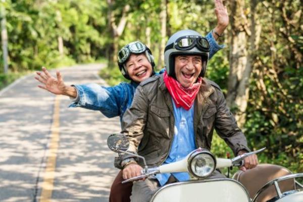 old people riding a motorcycle, worry less