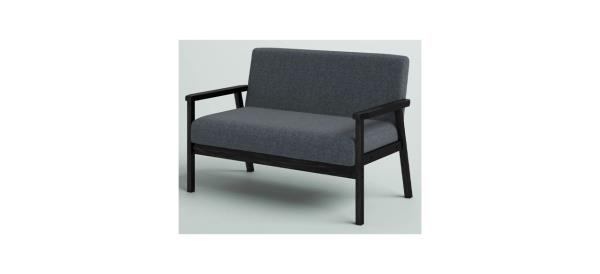 A dark gray loveseat with square arms